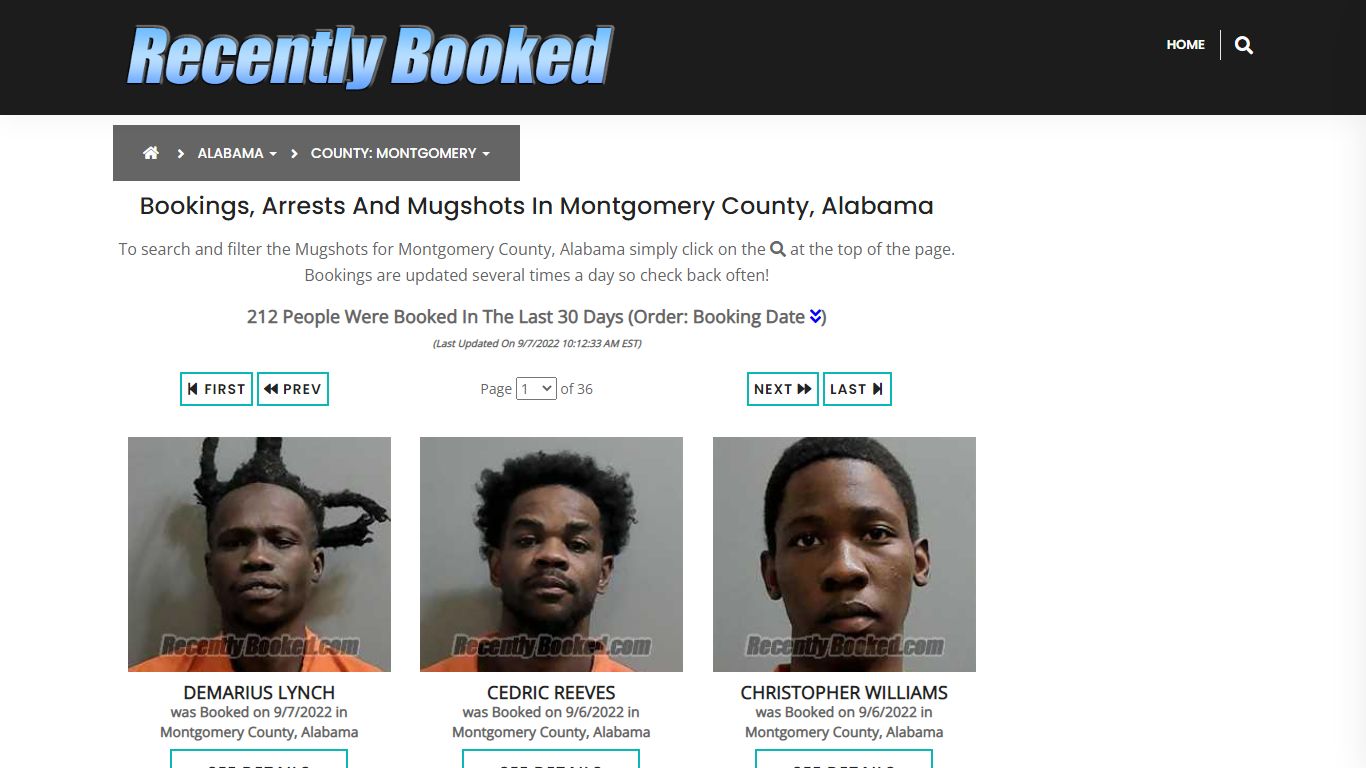 Bookings, Arrests and Mugshots in Montgomery County, Alabama